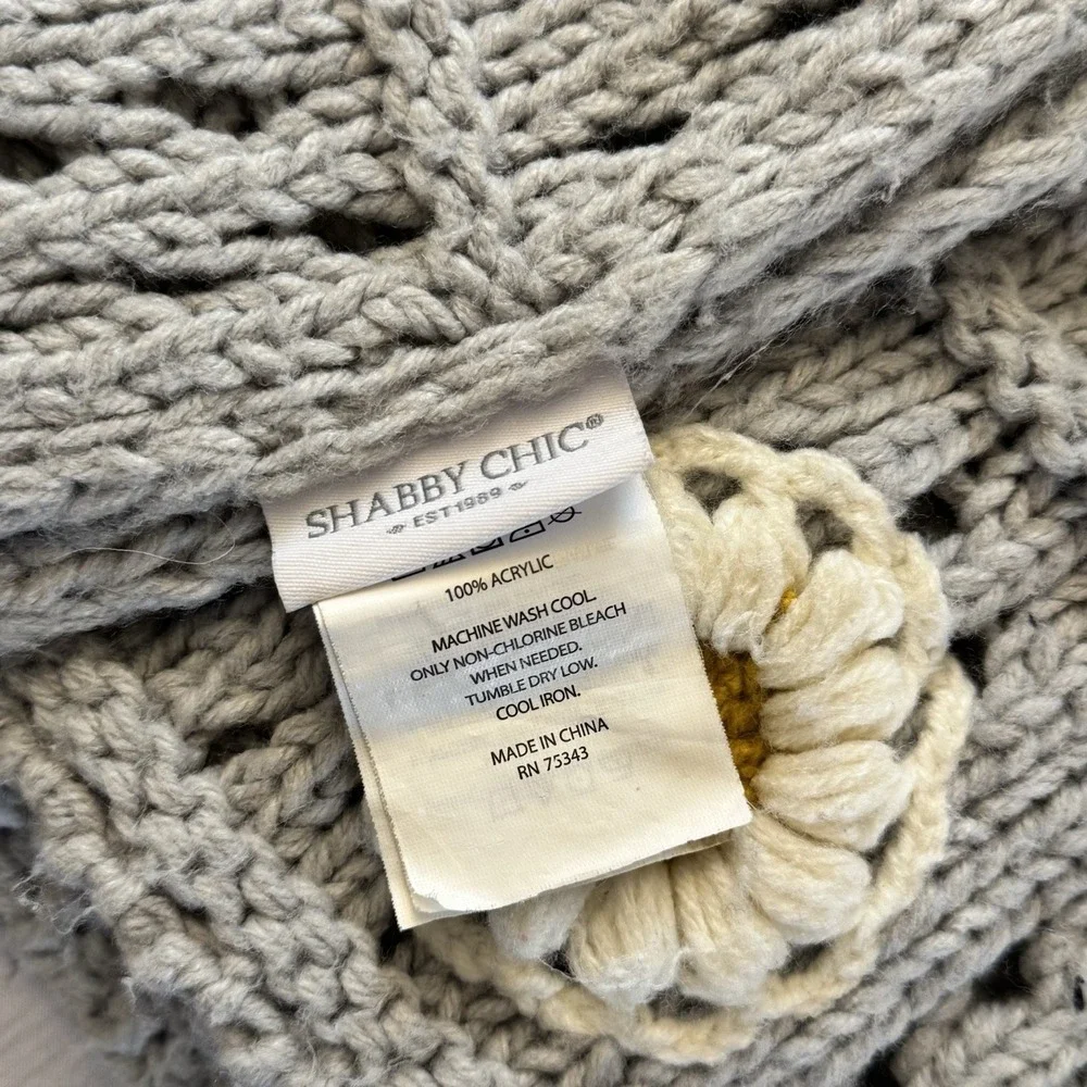Shabby Chic Crochet Daisy Throw Blanket Gray Yellow Flower‎ Cottagecore 50x60